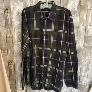 Alan Flusser green and purple button up collard shirt XXL